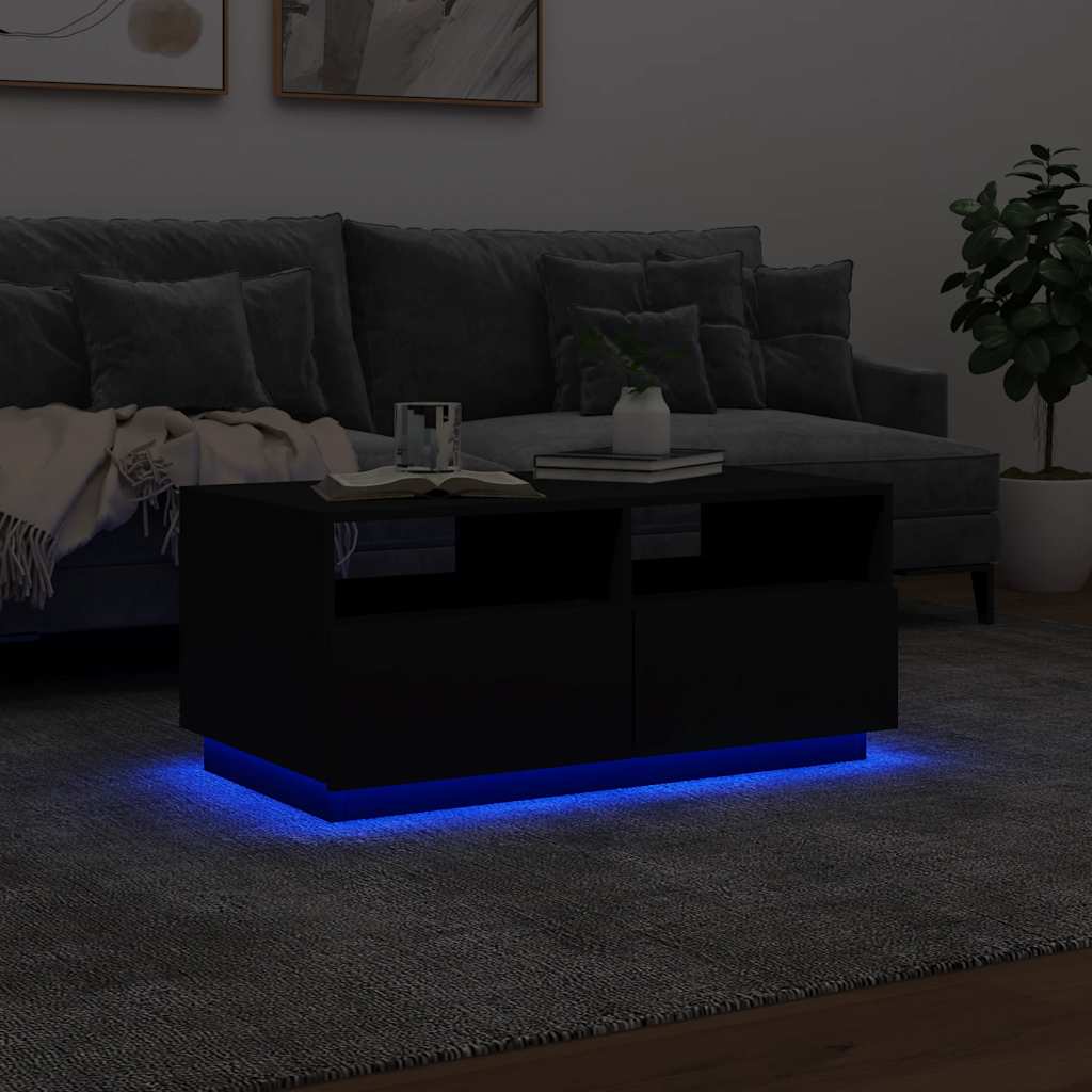 Table basse avec lumières LED noir 90x49x40 cm - XIOS