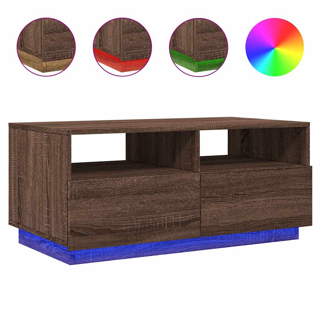 Table basse avec lumières LED chêne marron 90x49x40 cm - XIOS