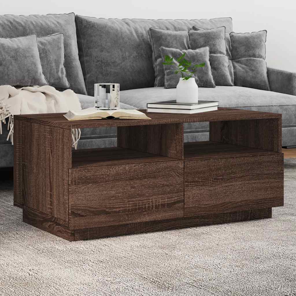 Table basse avec lumières LED chêne marron 90x49x40 cm - XIOS