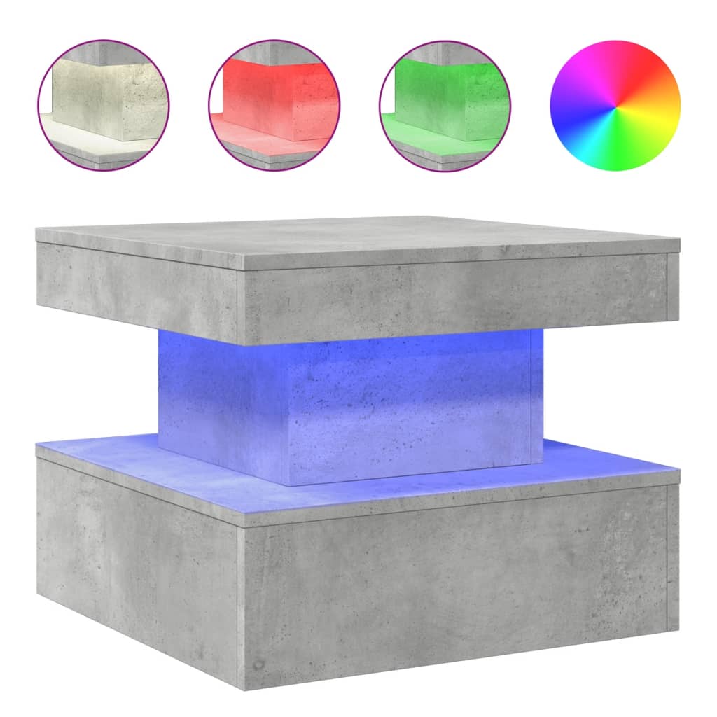 Table basse avec lumières LED gris béton 50x50x40 cm - XIOS