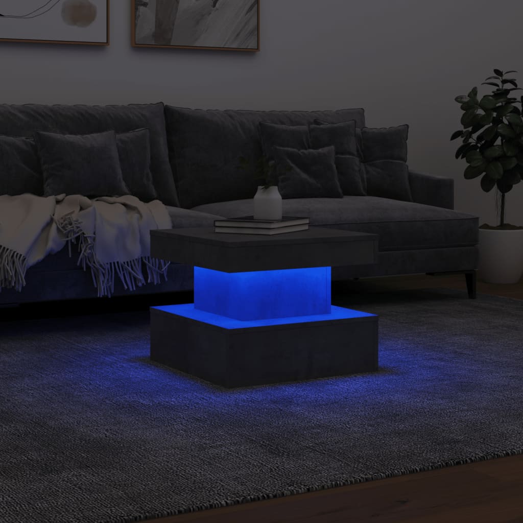 Table basse avec lumières LED gris béton 50x50x40 cm - XIOS