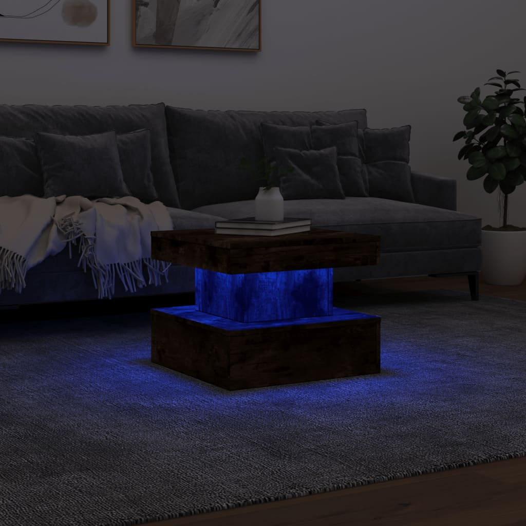 Table basse avec lumières LED chêne fumé 50x50x40 cm - XIOS