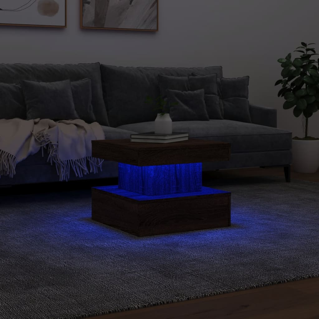 Table basse avec lumières LED chêne marron 50x50x40 cm - XIOS