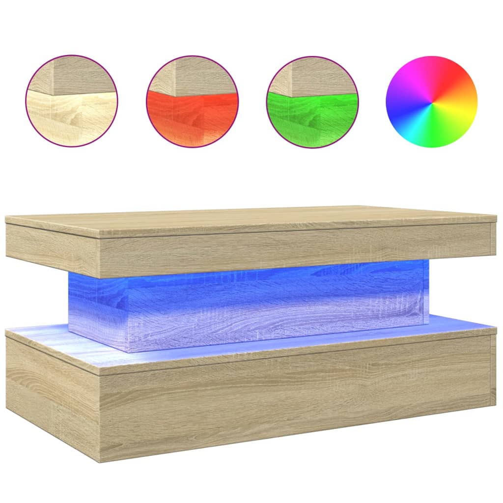 Table basse avec lumières LED chêne sonoma 90x50x40 cm - XIOS