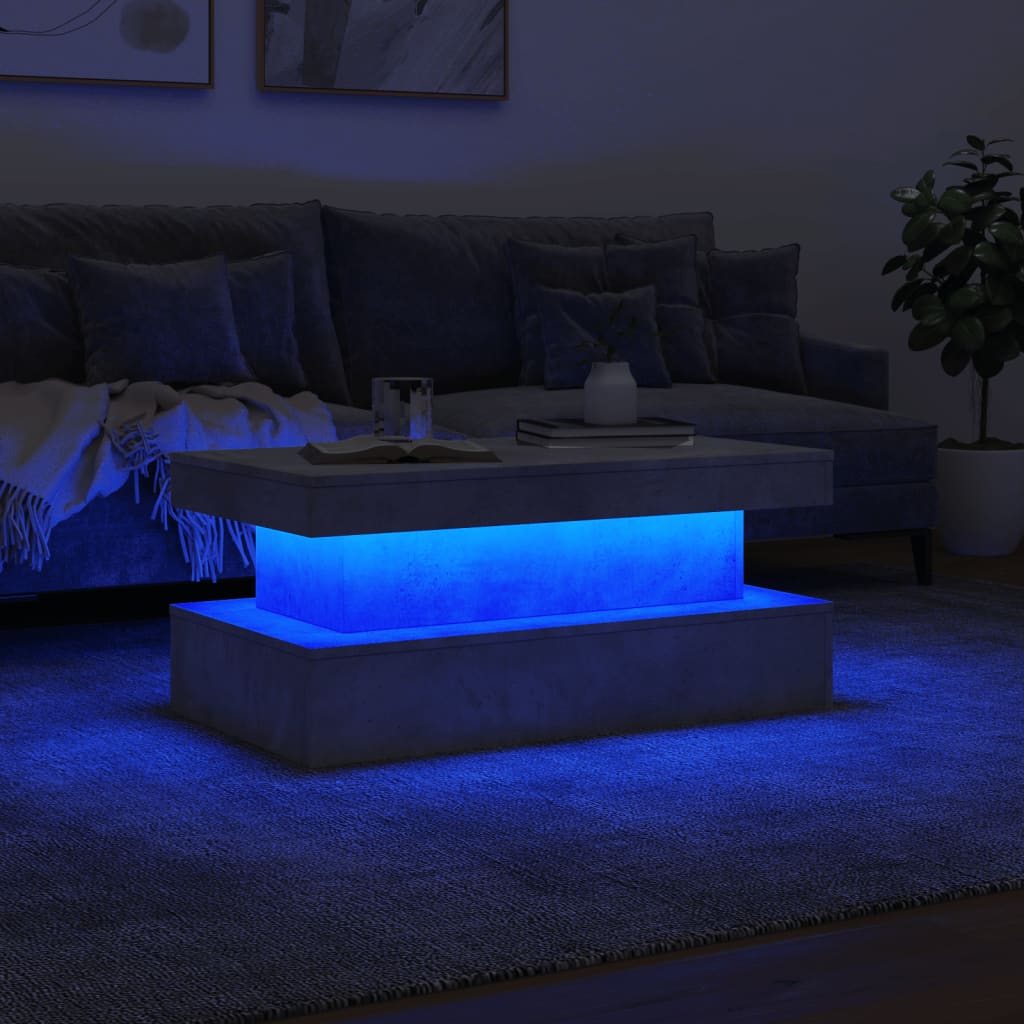 Table basse avec lumières LED gris béton 90x50x40 cm - XIOS
