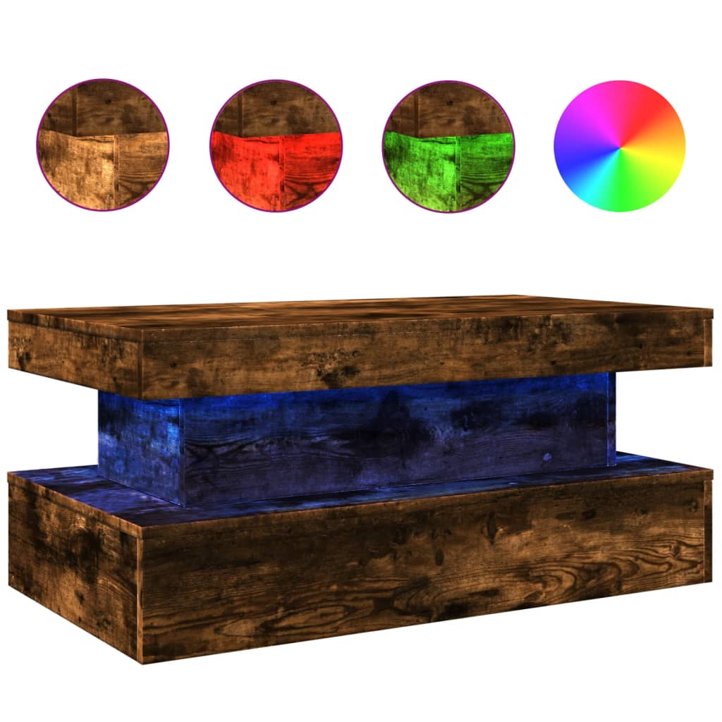 Table basse avec lumières LED chêne fumé 90x50x40 cm - XIOS