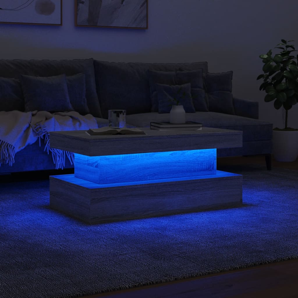 Table basse avec lumières LED gris sonoma 90x50x40 cm - XIOS