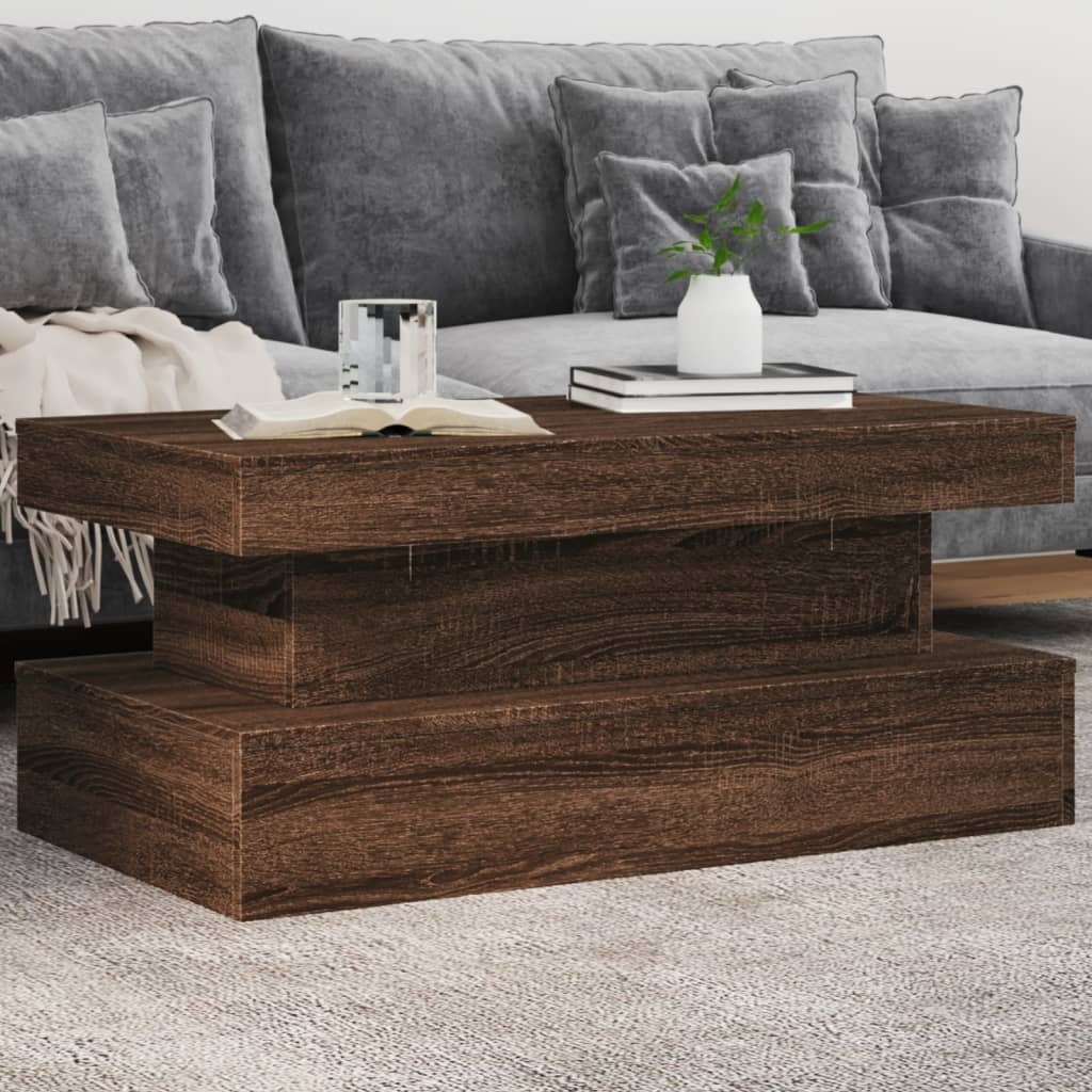 Table basse avec lumières LED chêne marron 90x50x40 cm - XIOS