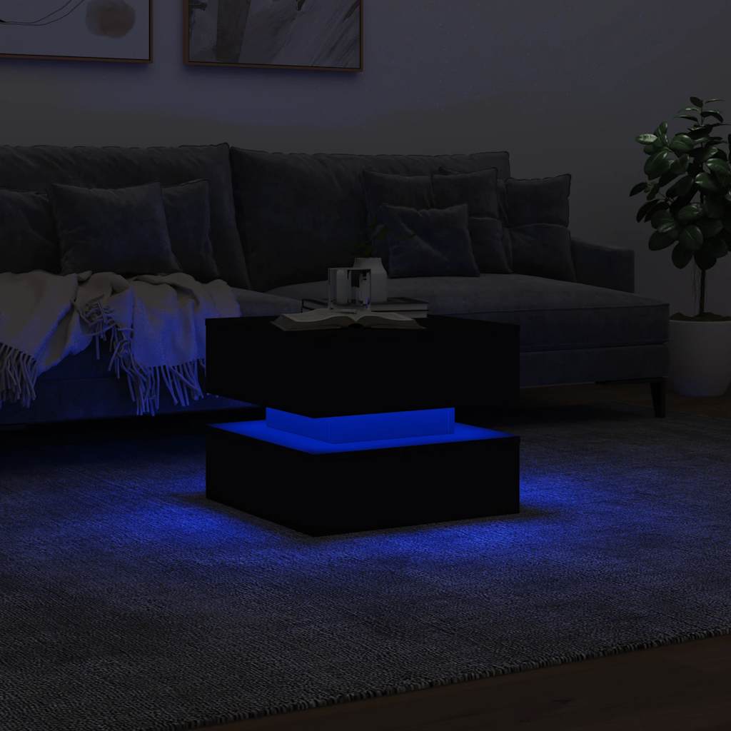 Table basse avec lumières LED noir 50x50x40 cm - XIOS