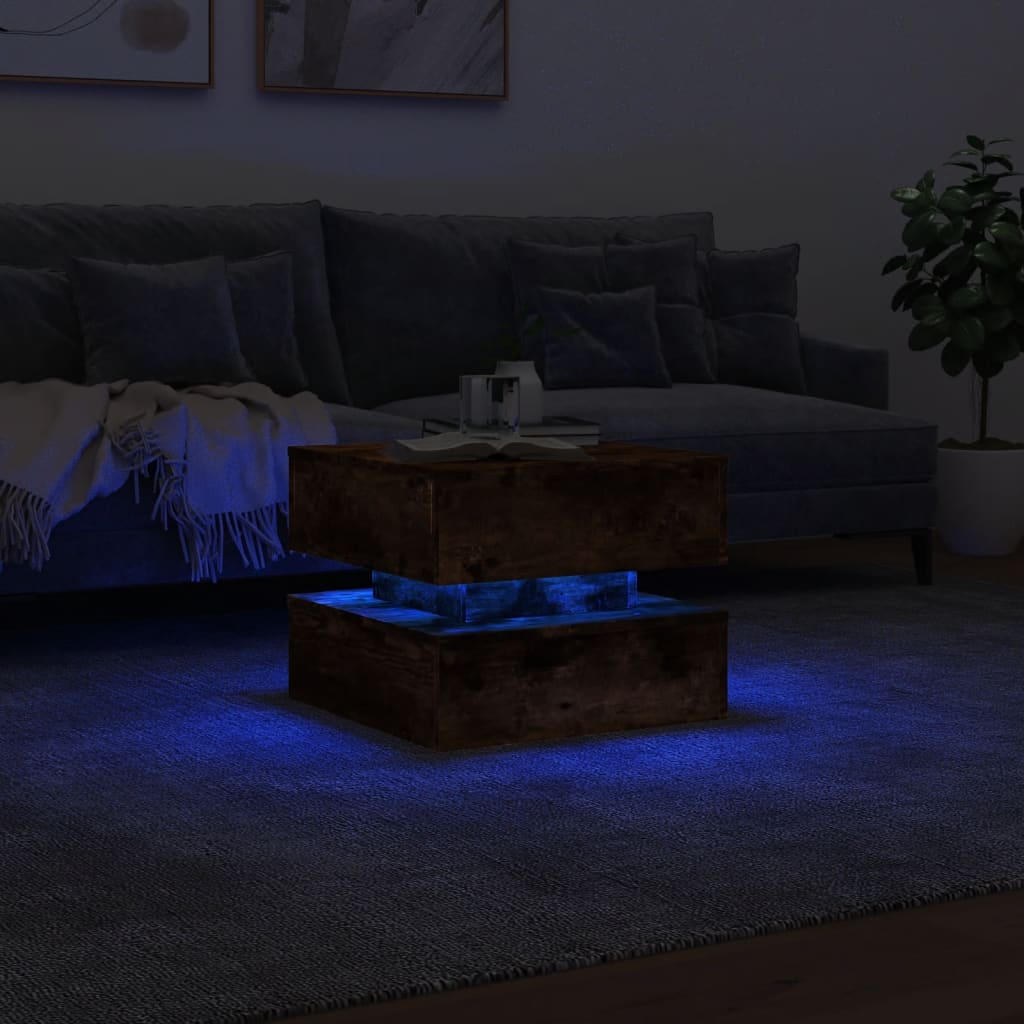 Table basse avec lumières LED chêne fumé 50x50x40 cm - XIOS