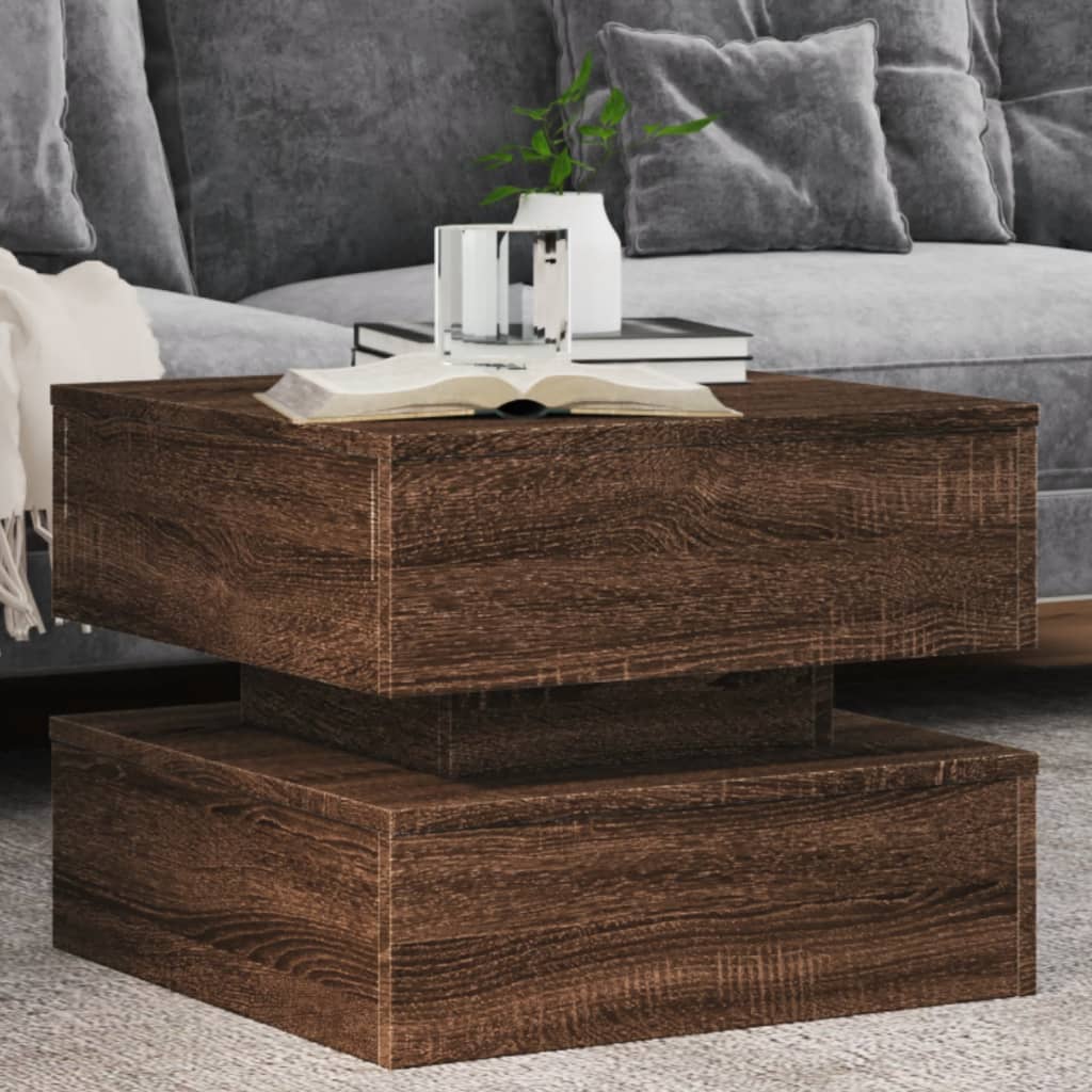 Table basse avec lumières LED chêne marron 50x50x40 cm - XIOS