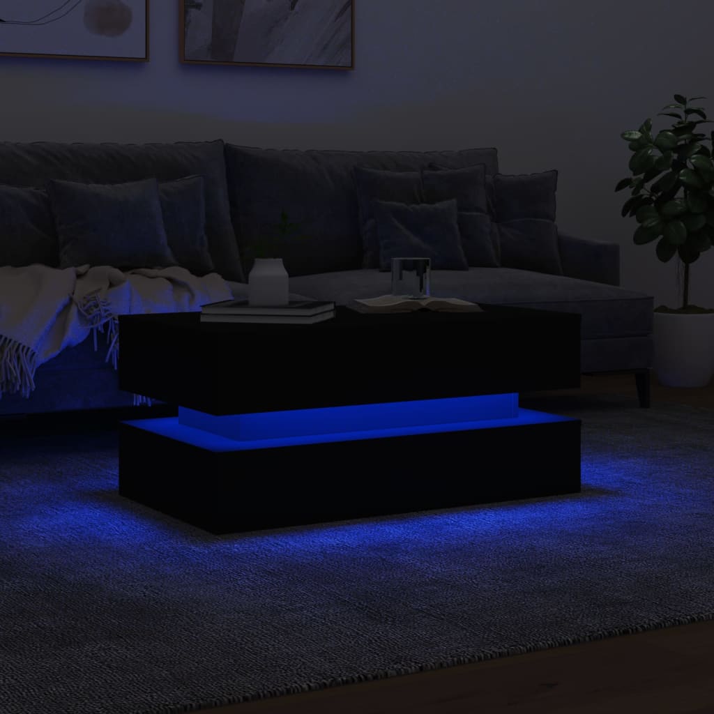 Table basse avec lumières LED noir 90x50x40 cm - XIOS