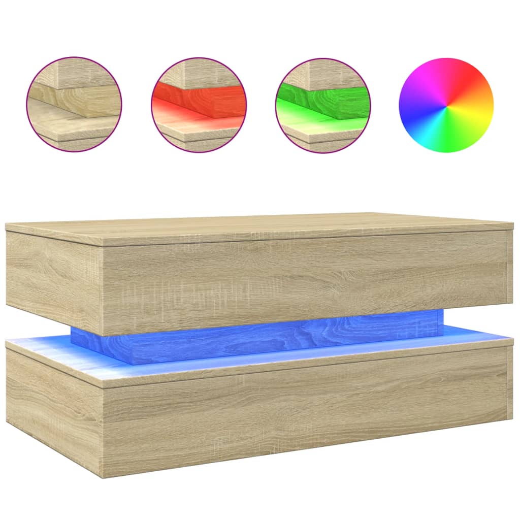Table basse avec lumières LED chêne sonoma 90x50x40 cm - XIOS