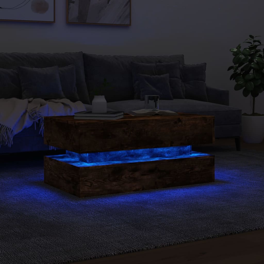 Table basse avec lumières LED chêne fumé 90x50x40 cm - XIOS