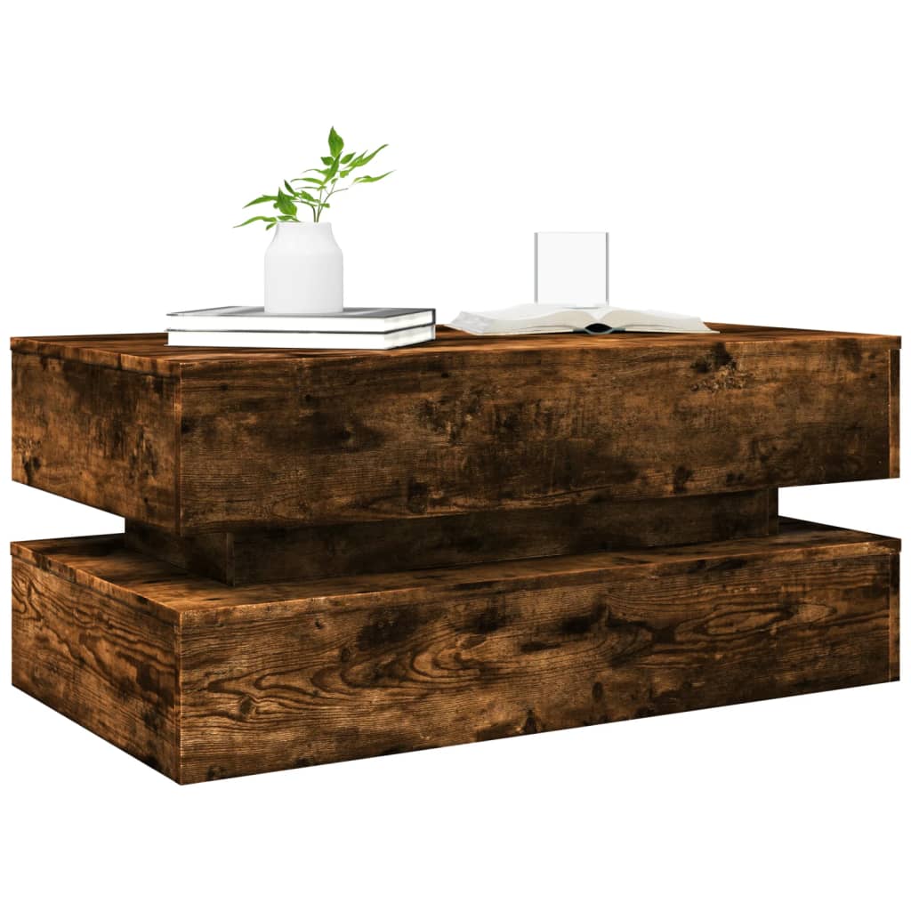 Table basse avec lumières LED chêne fumé 90x50x40 cm - XIOS