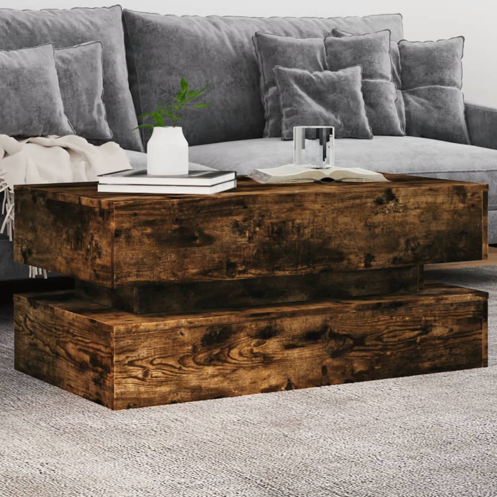 Table basse avec lumières LED chêne fumé 90x50x40 cm - XIOS