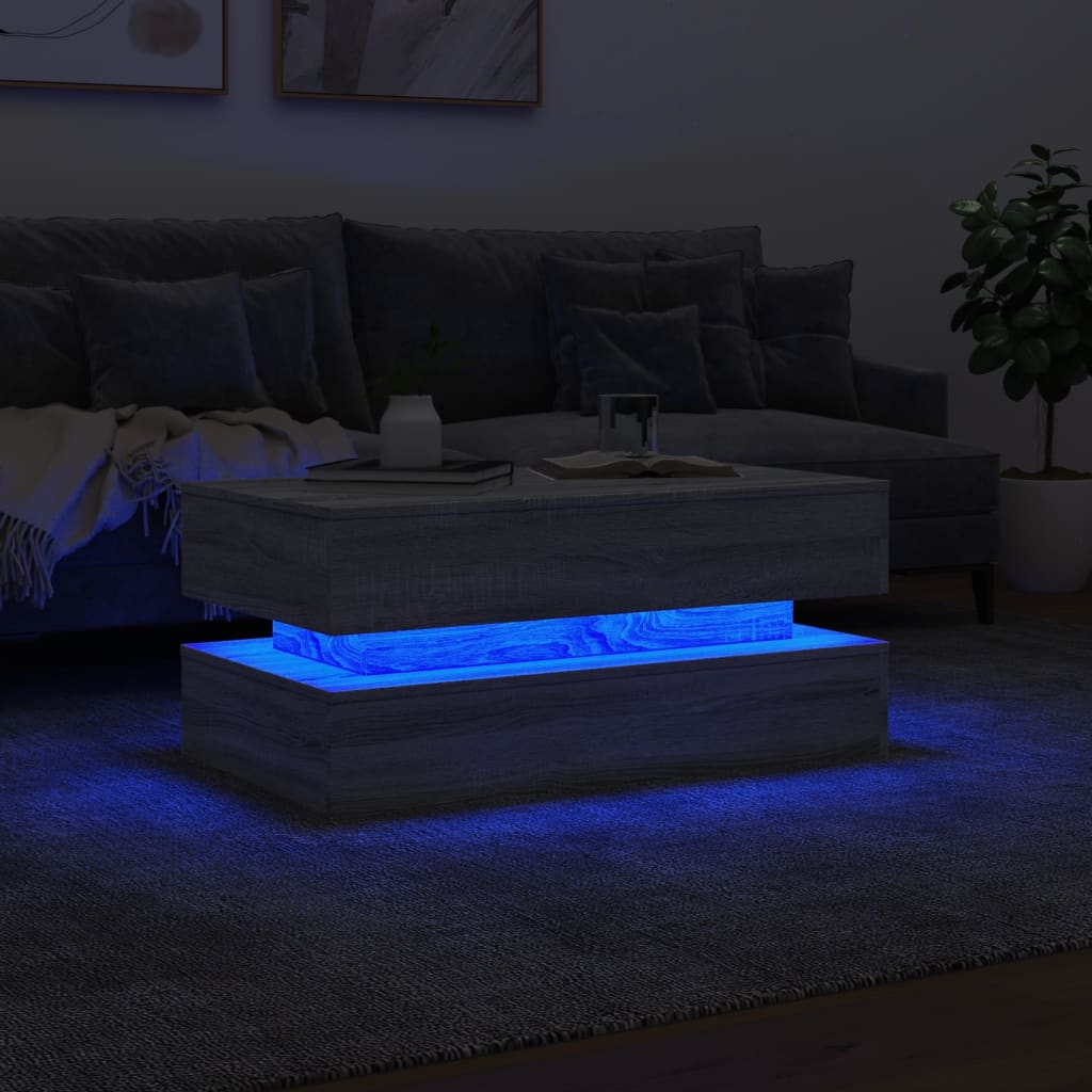 Table basse avec lumières LED gris sonoma 90x50x40 cm - XIOS