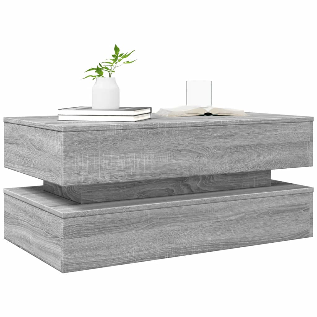 Table basse avec lumières LED gris sonoma 90x50x40 cm - XIOS