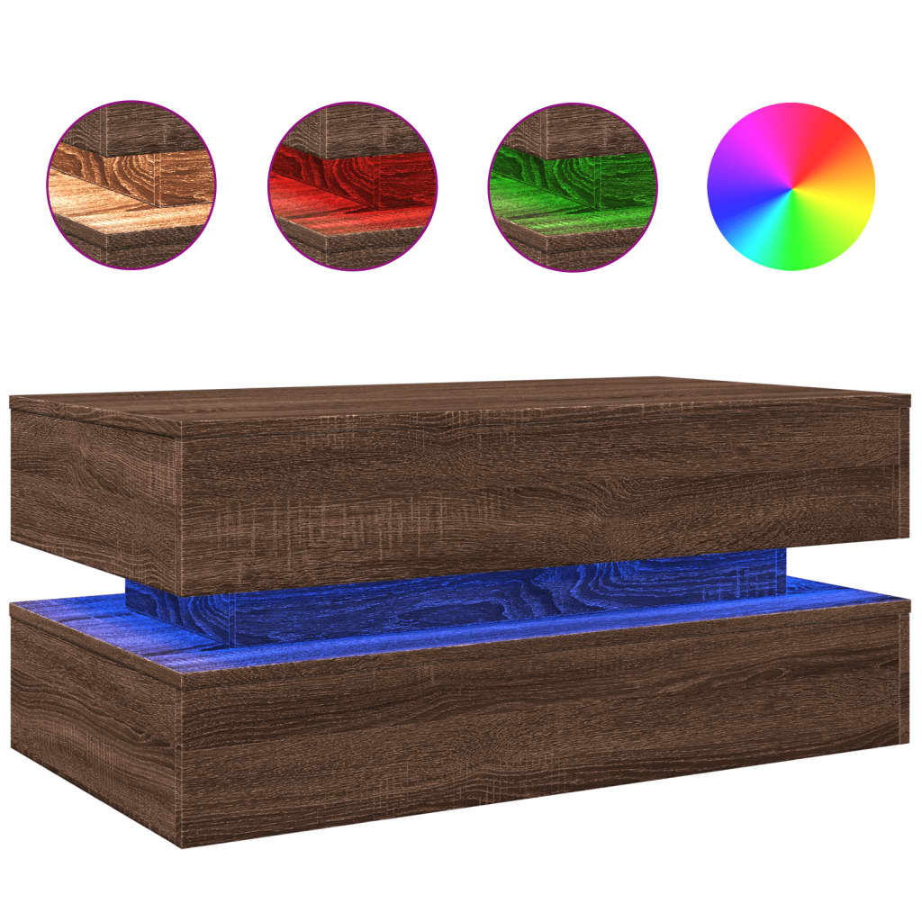 Table basse avec lumières LED chêne marron 90x50x40 cm - XIOS