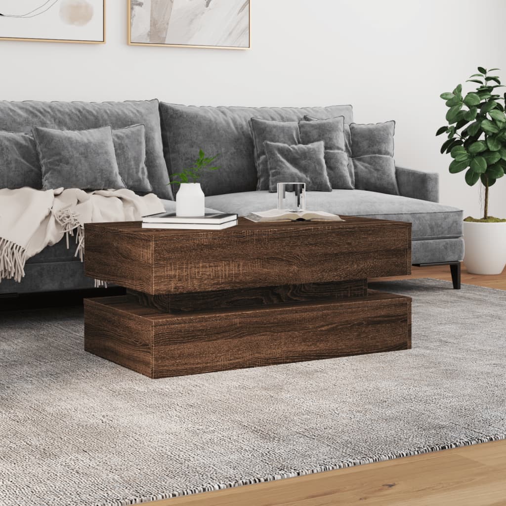 Table basse avec lumières LED chêne marron 90x50x40 cm - XIOS
