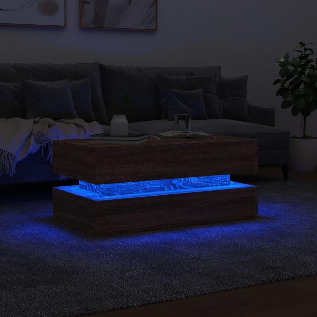 Table basse avec lumières LED chêne marron 90x50x40 cm - XIOS