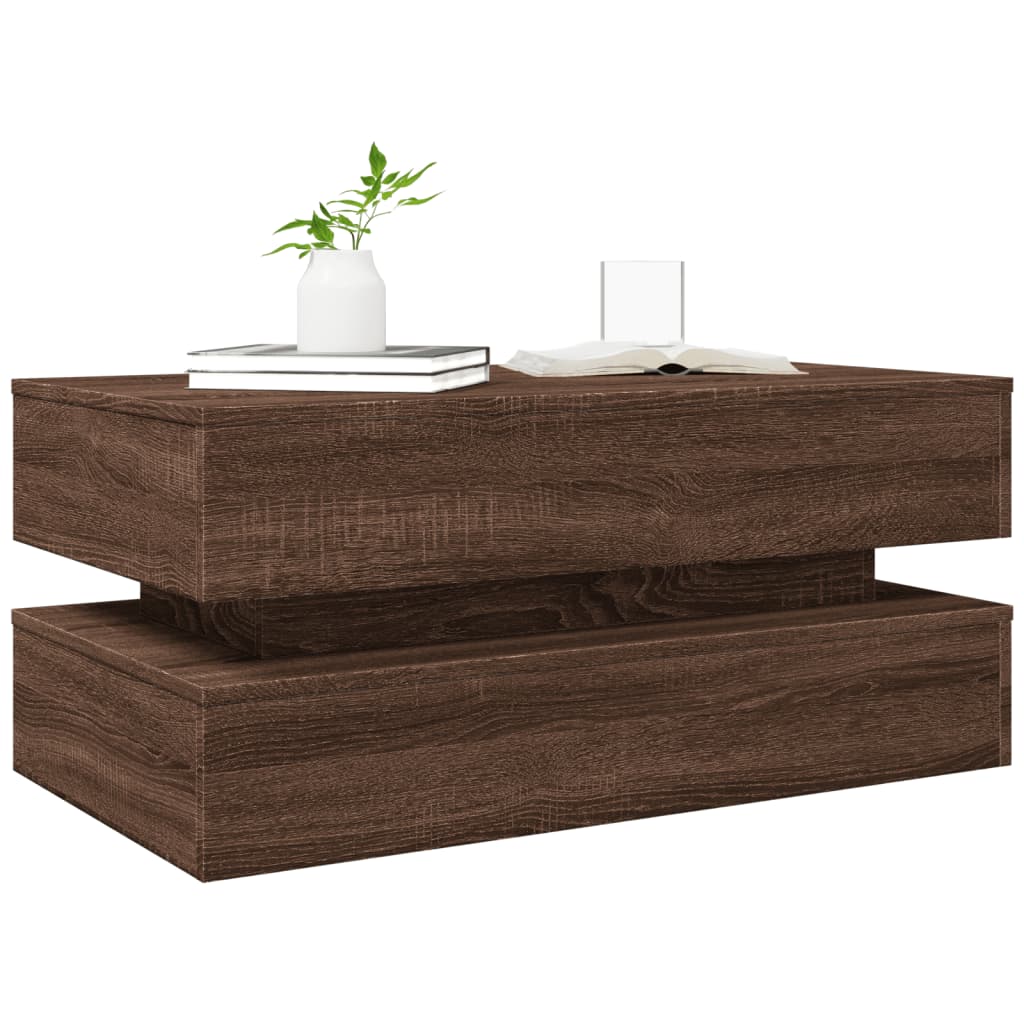 Table basse avec lumières LED chêne marron 90x50x40 cm - XIOS