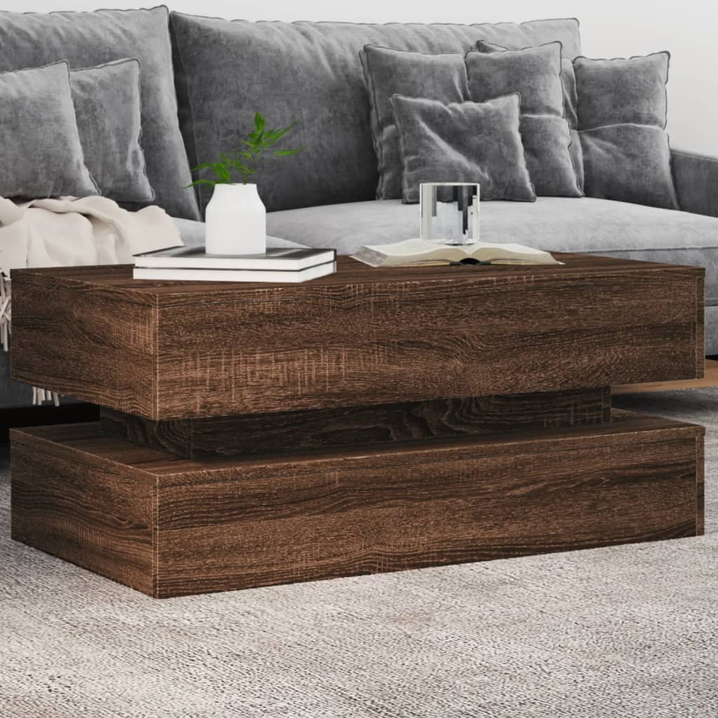Table basse avec lumières LED chêne marron 90x50x40 cm - XIOS