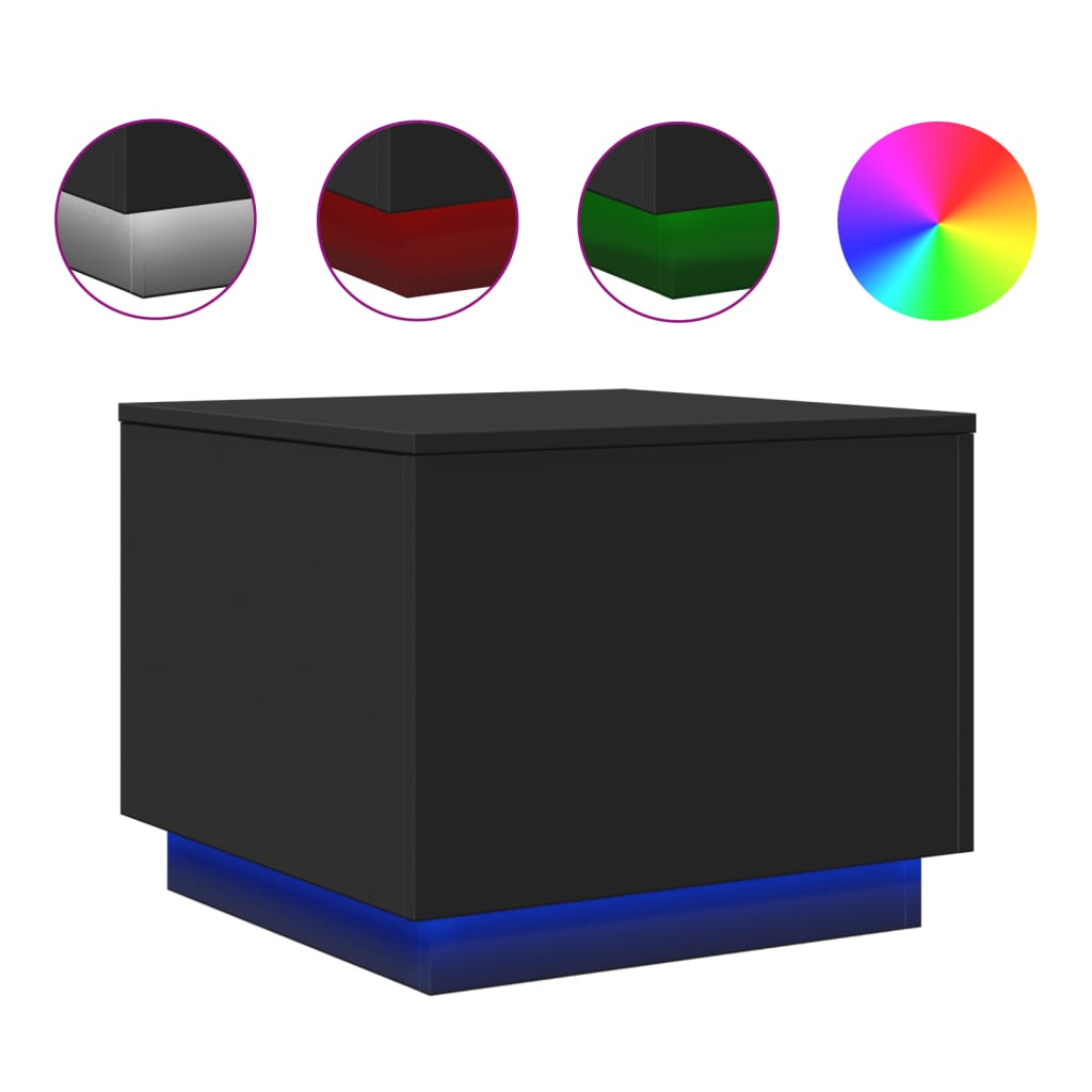 Table basse avec lumières LED noir 50x50x40 cm - XIOS