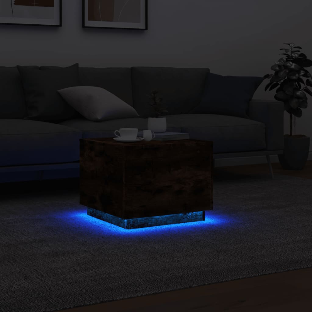 Table basse avec lumières LED chêne fumé 50x50x40 cm - XIOS