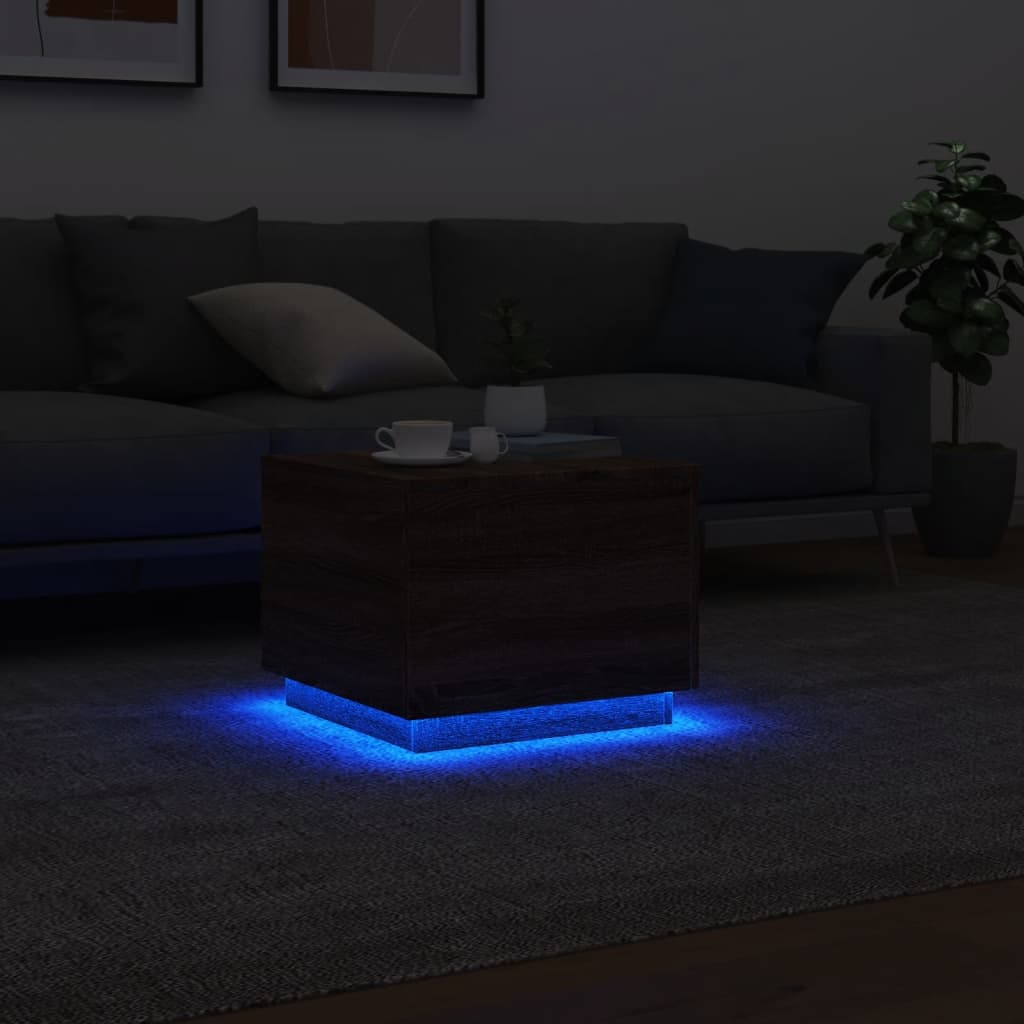 Table basse avec lumières LED chêne marron 50x50x40 cm - XIOS
