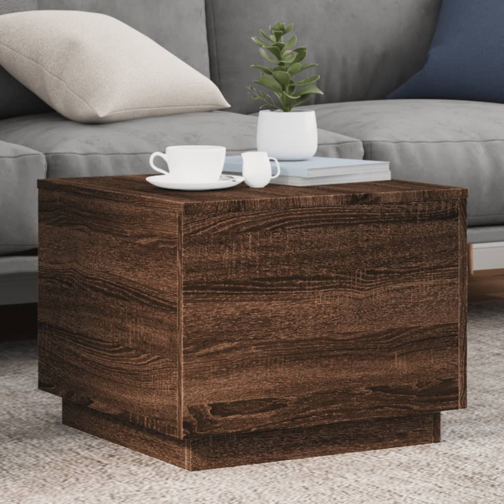 Table basse avec lumières LED chêne marron 50x50x40 cm - XIOS