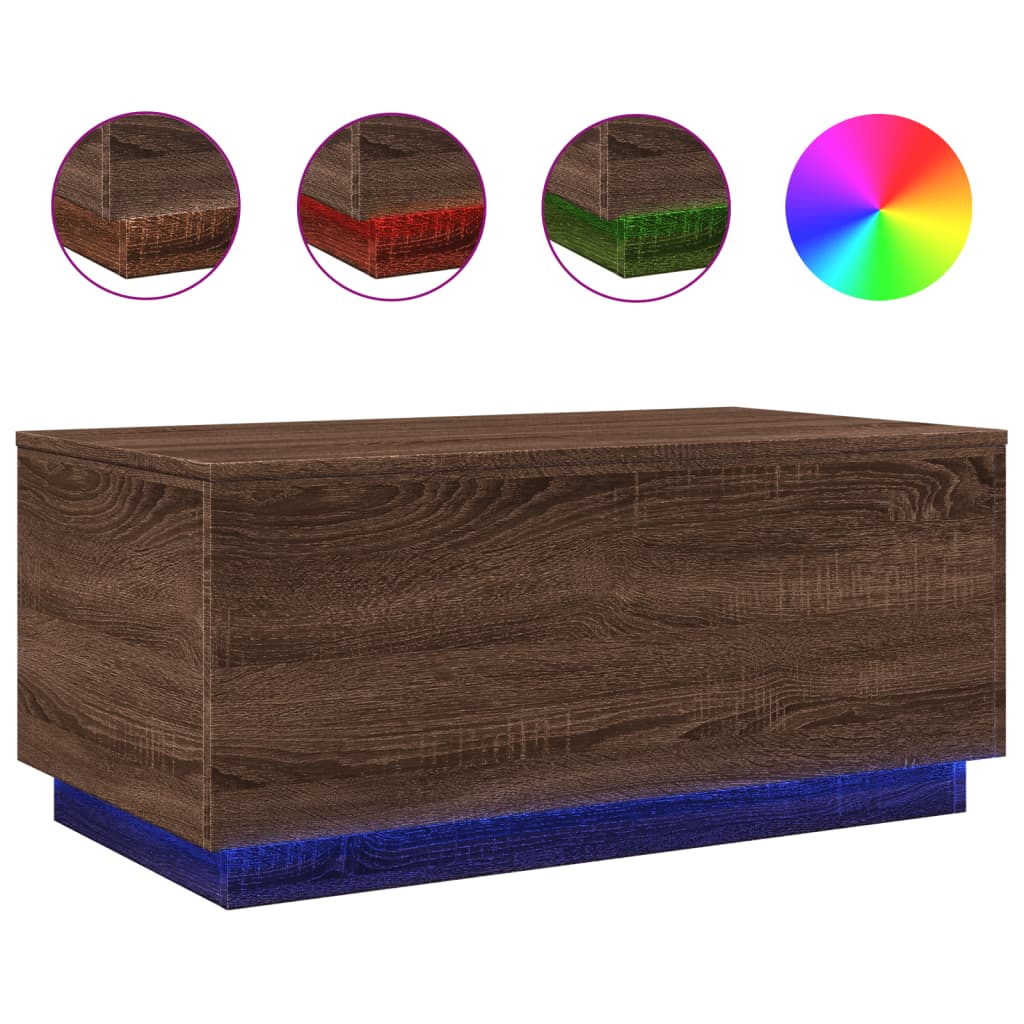 Table basse avec lumières LED chêne marron 90x50x40 cm - XIOS