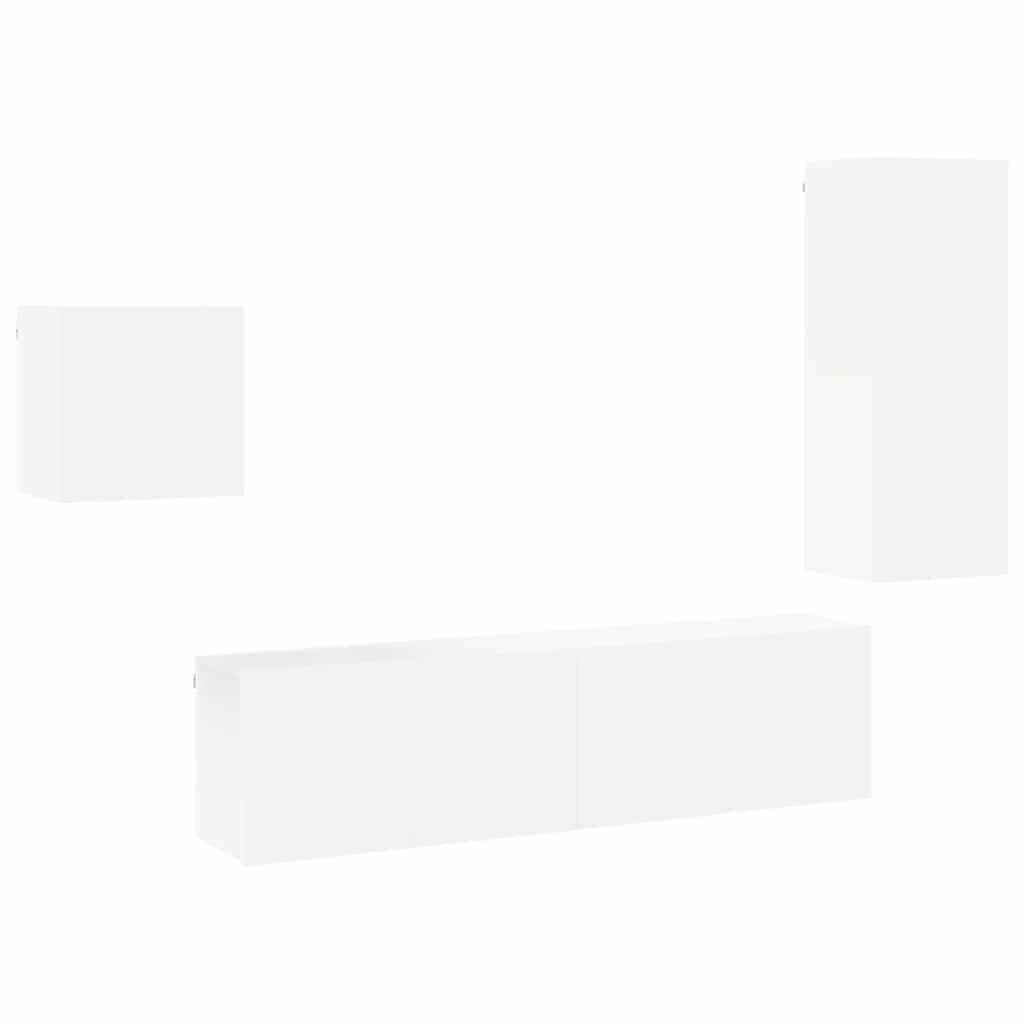 Unités murales TV 4 pcs blanc bois d'ingénierie