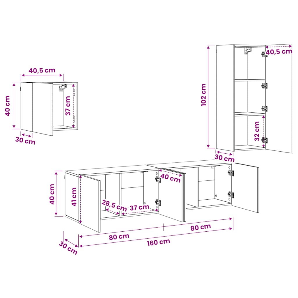 Unités murales TV 4 pcs blanc bois d'ingénierie