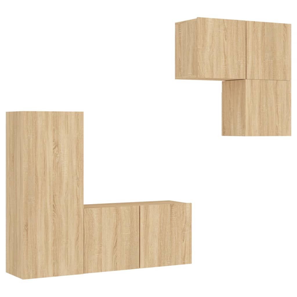 Unités murales TV 4 pcs chêne sonoma bois d'ingénierie - XIOS
