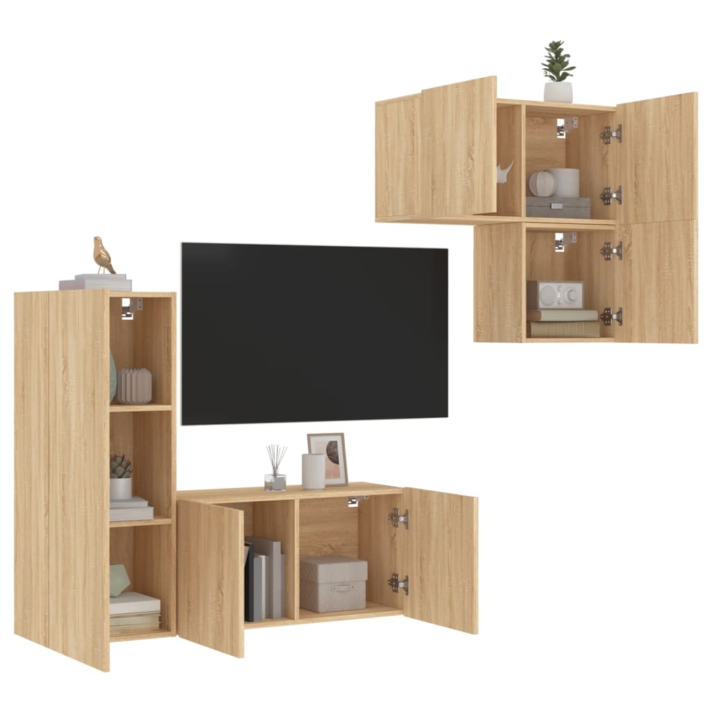Unités murales TV 4 pcs chêne sonoma bois d'ingénierie - XIOS