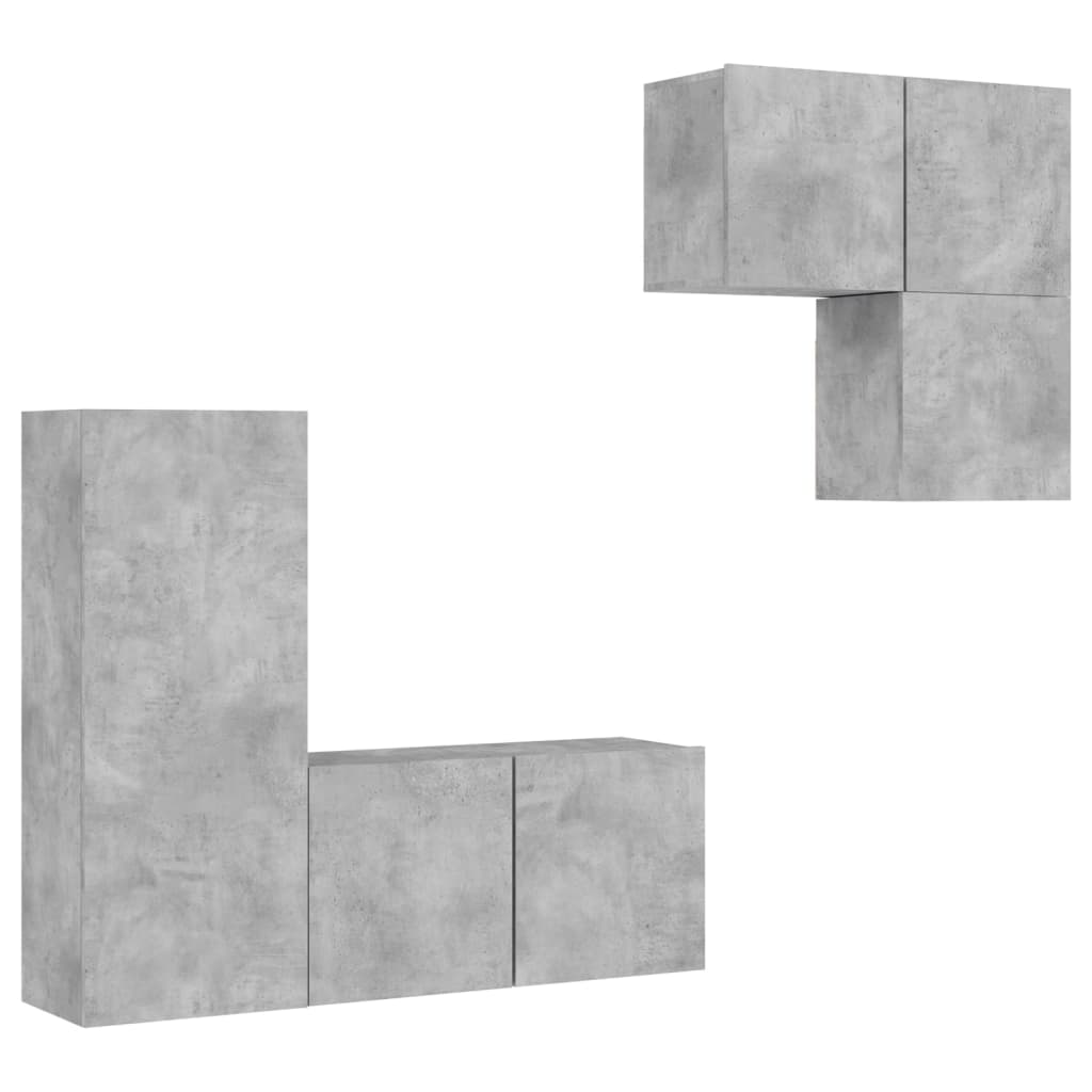 Unités murales TV 4 pcs gris béton bois d'ingénierie - XIOS
