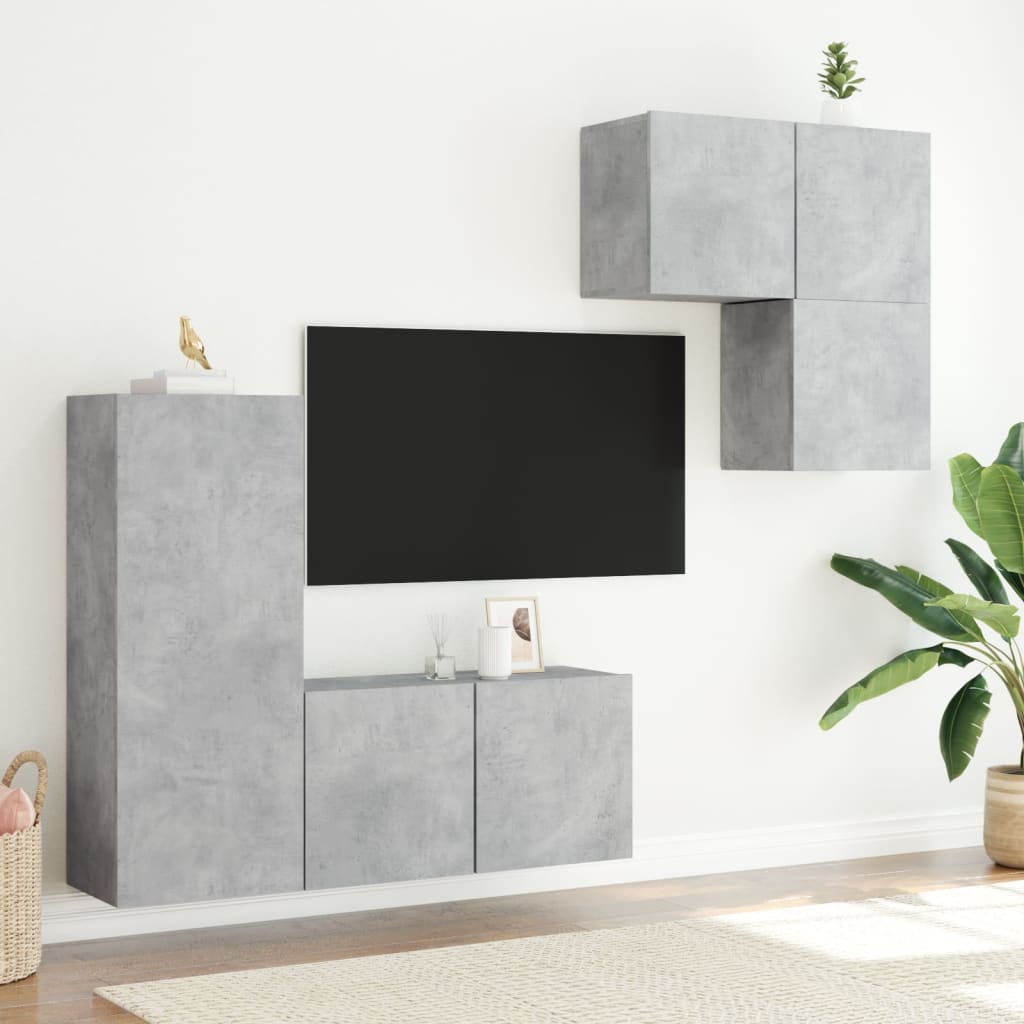 Unités murales TV 4 pcs gris béton bois d'ingénierie - XIOS