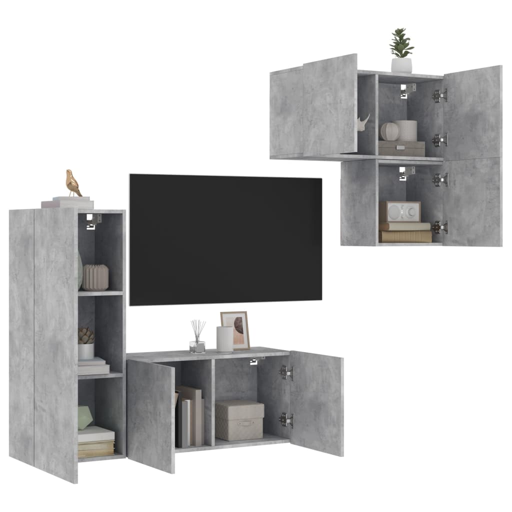 Unités murales TV 4 pcs gris béton bois d'ingénierie - XIOS