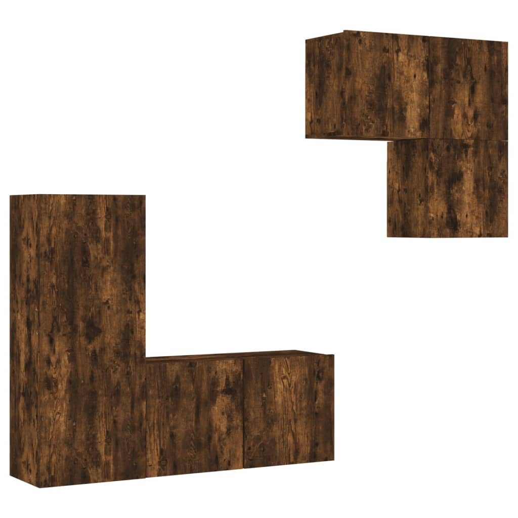 Unités murales TV 4 pcs chêne fumé bois d'ingénierie