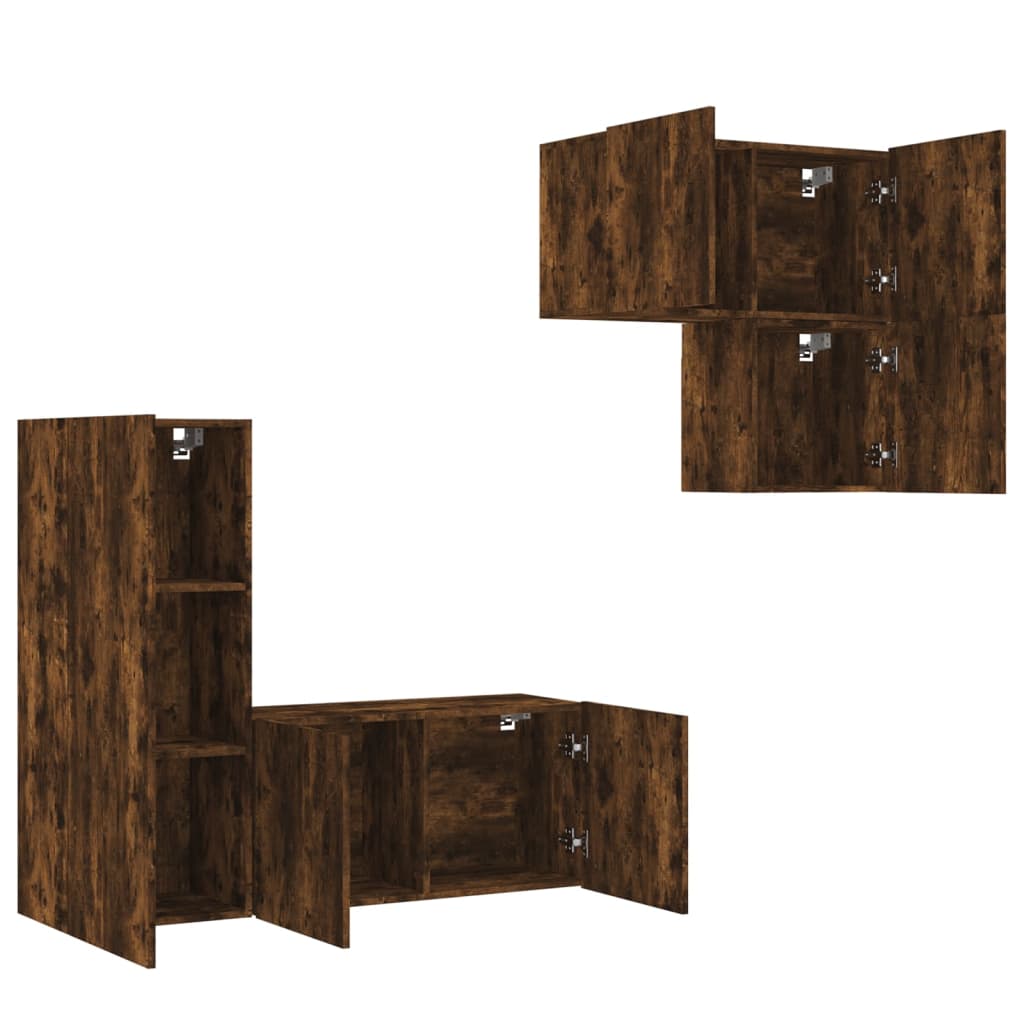Unités murales TV 4 pcs chêne fumé bois d'ingénierie