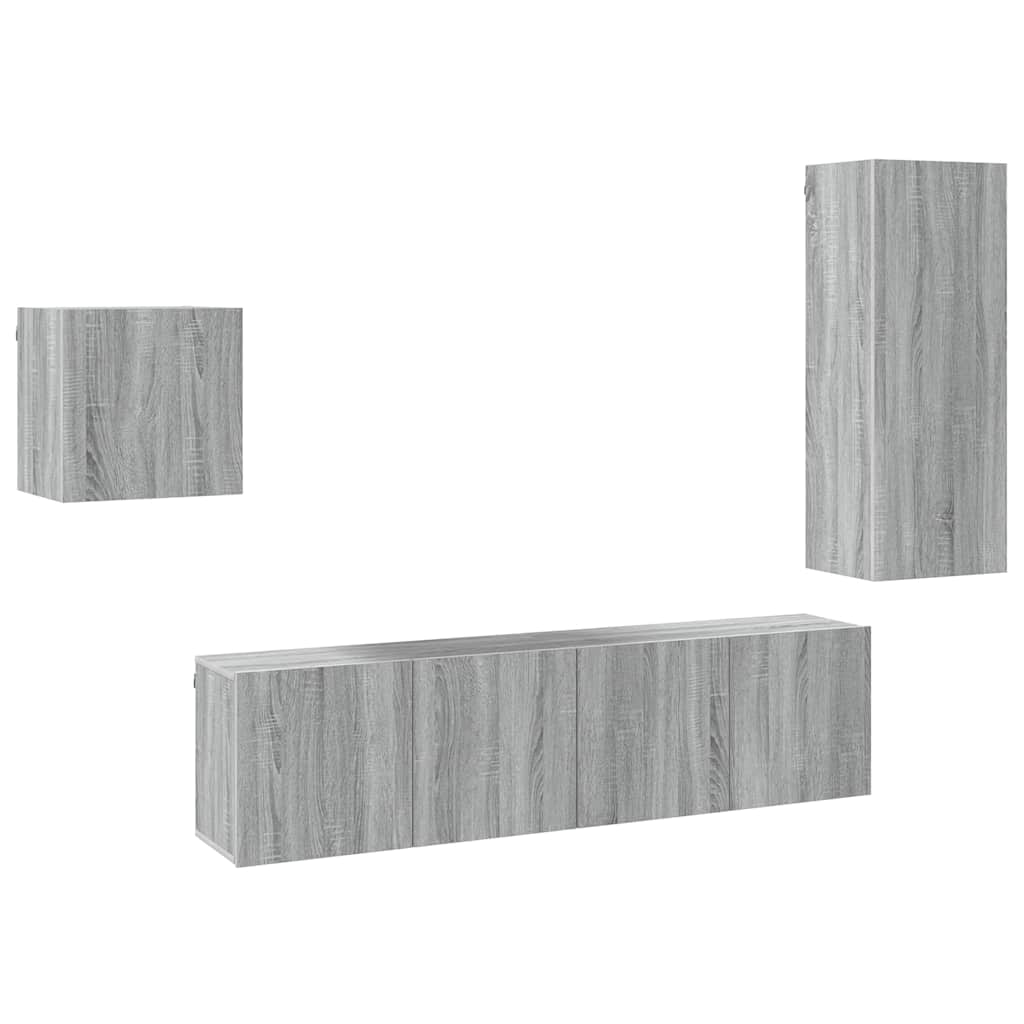 Unités murales TV 4 pcs sonoma gris bois d'ingénierie