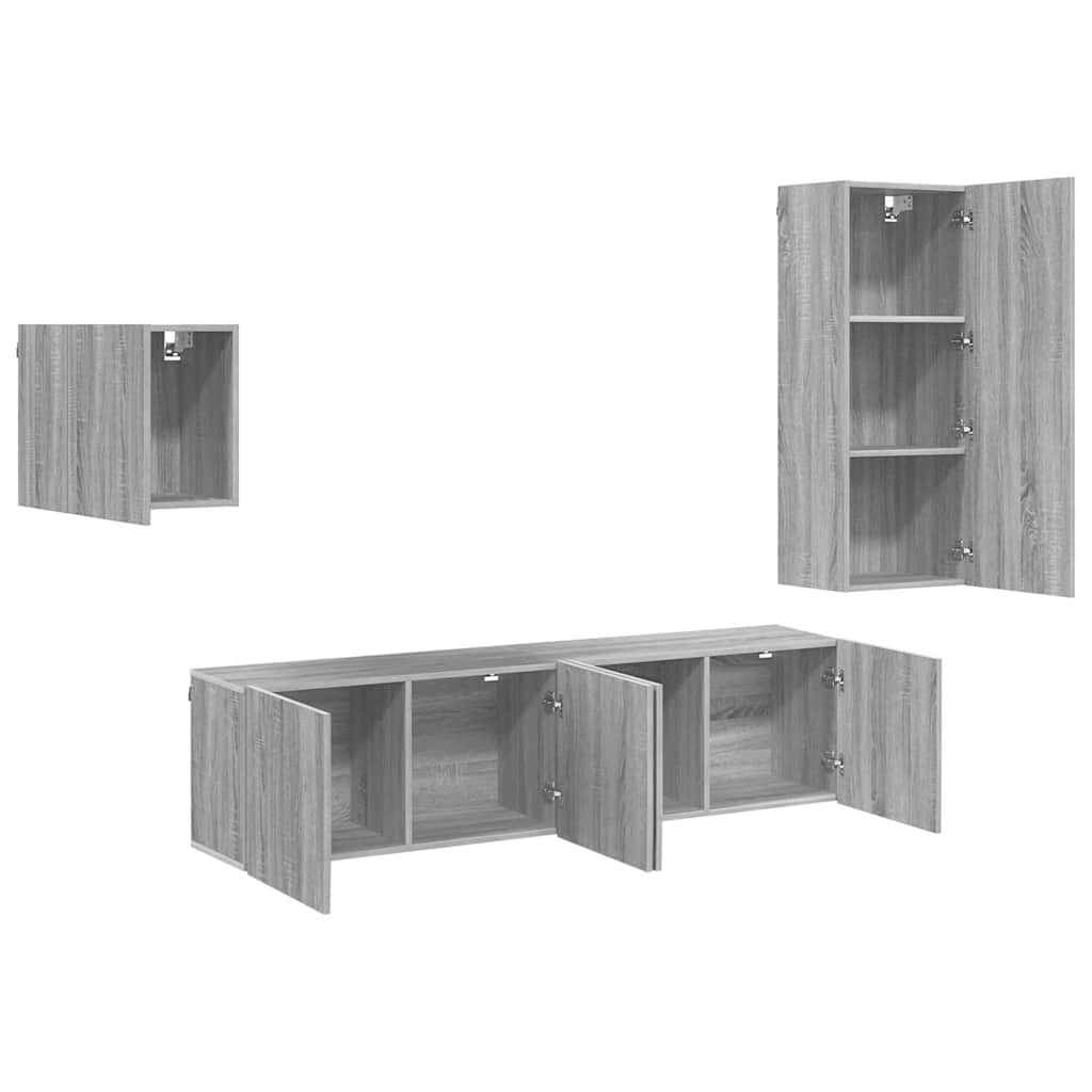Unités murales TV 4 pcs sonoma gris bois d'ingénierie