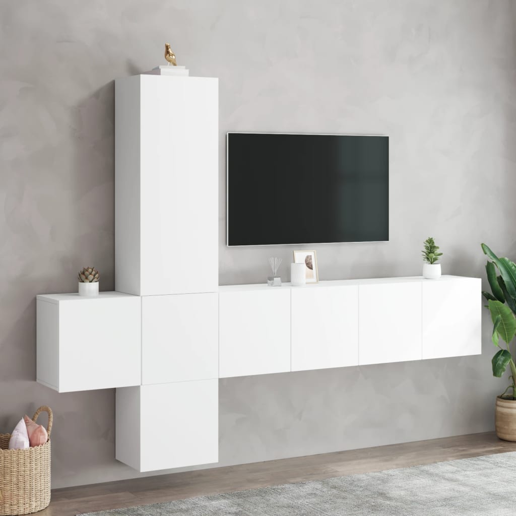 Unités murales TV 5 pcs blanc bois d'ingénierie - XIOS