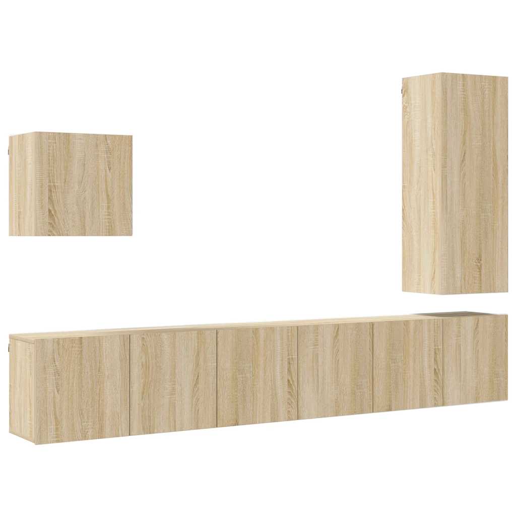 Unités murales TV 5 pcs chêne sonoma bois d'ingénierie