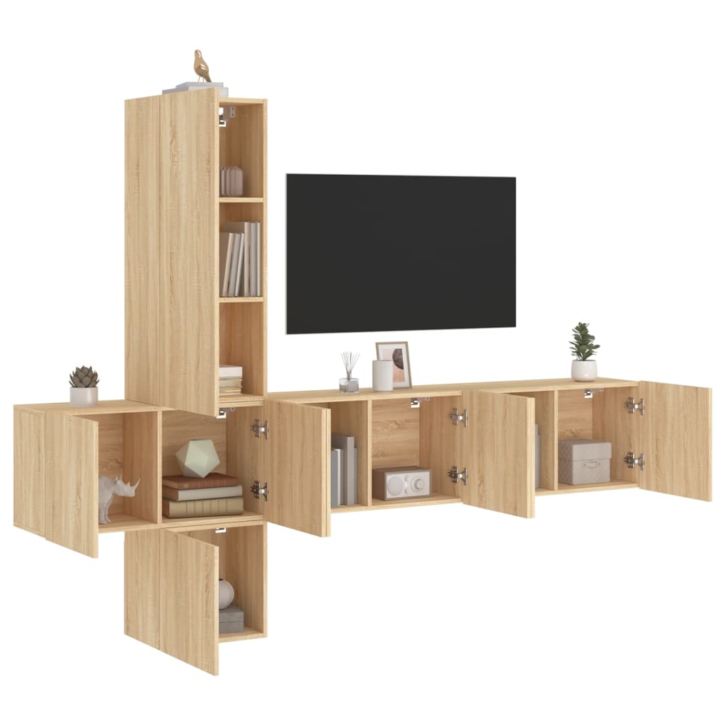 Unités murales TV 5 pcs chêne sonoma bois d'ingénierie - XIOS