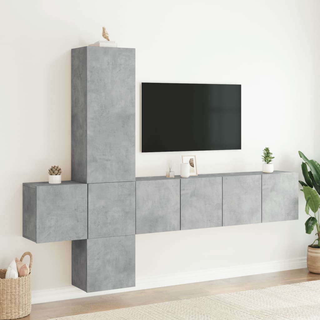 Unités murales TV 5 pcs gris béton bois d'ingénierie - XIOS