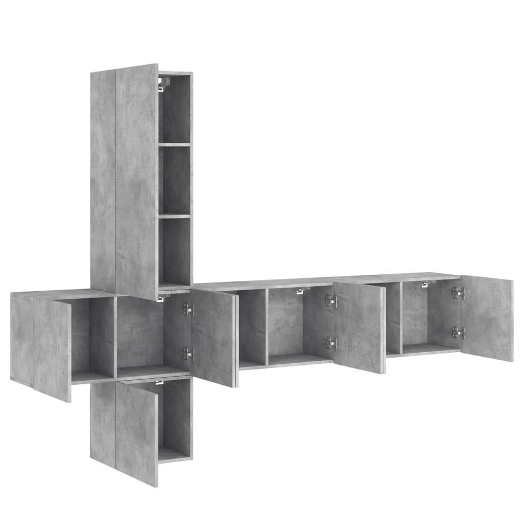 Unités murales TV 5 pcs gris béton bois d'ingénierie - XIOS
