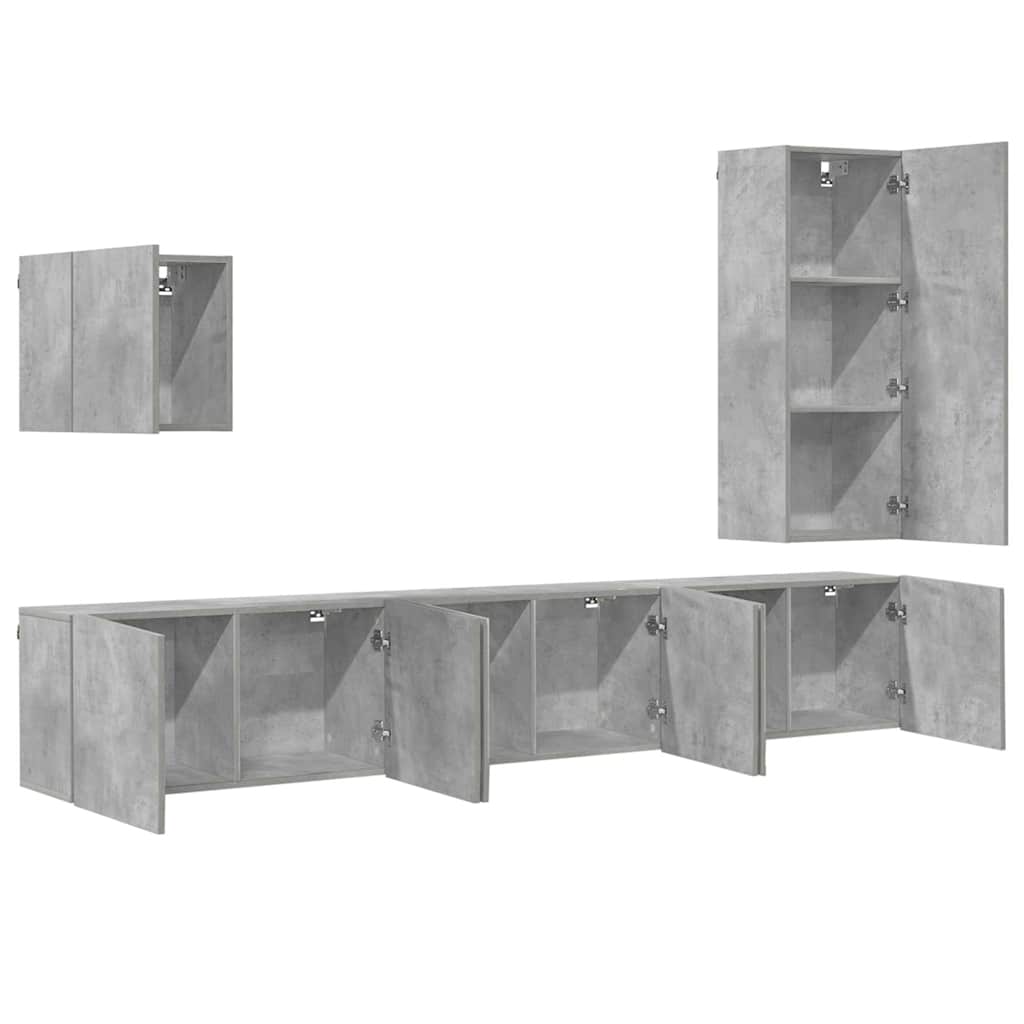 Unités murales TV 5 pcs gris béton bois d'ingénierie