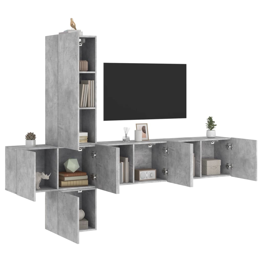 Unités murales TV 5 pcs gris béton bois d'ingénierie - XIOS